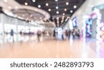 Exhibition blur background of convention hall event for business of tech expo, trade fair, passenger terminal or museum gallery lobby with blurry interior large corridor hallway white room empty space