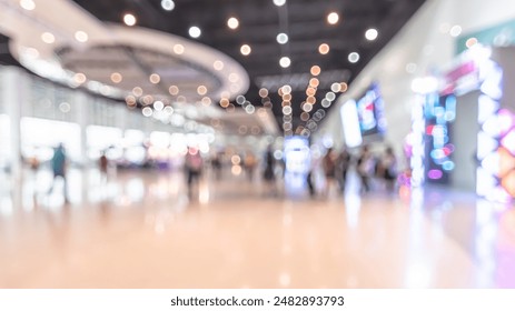 Exhibition blur background of convention hall event for business of tech expo, trade fair, passenger terminal or museum gallery lobby with blurry interior large corridor hallway white room empty space - Powered by Shutterstock