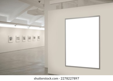 Exhibition room of the gallery with empty frame of artwork