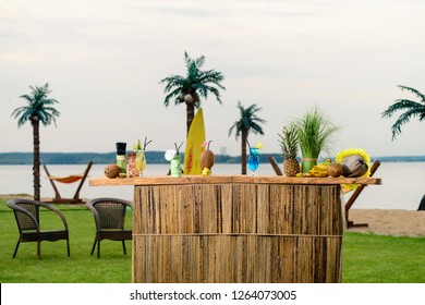 Exit Bar, Bar Counter Outdors On The Beach, Palm Tiki Bar