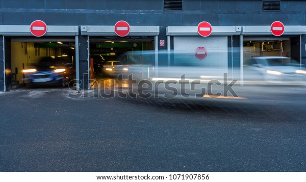 exit
of cars from  underground Parking of shopping
mall