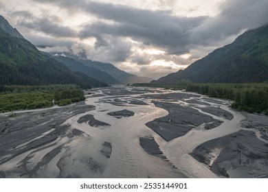 Exit Glacier river landscape - streams from Alaskan glaciers and Harding Icefield in Kenai Fjords National Park near Seward, Alaska - Powered by Shutterstock