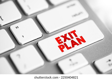 Exit plan - preparation for the exit of an entrepreneur from his company to maximize the enterprise value of the company, text concept button on keyboard - Shutterstock ID 2250404821