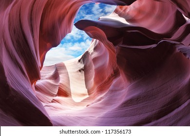 Exit slot canyon. The Magic Antelope Canyon in the Navajo Reservation, the United States. - Powered by Shutterstock