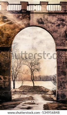 Exit from the yard through the old archway.After the tree is light.The light of hope.