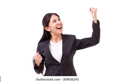 Exited, Successful Business Woman Looking Up