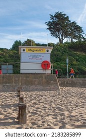 Exmouth, Devon, UK. July 27th 2022. RNLI Lifeguard Hut By A Beach. An RNLI Lifeguard Station Overlooks A Swimming Area Where There Is A Danger To Life At Sea. 