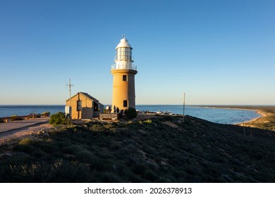 EXMOUTH, WESTERN AUSTRALIA - JULY 7, 2018: Landscape with Vlamingh Head Precinct lighthouse in Western Australia near Exmouth at sunset