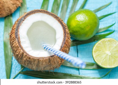 Exotic freshly squeezed juice with coconut and lime