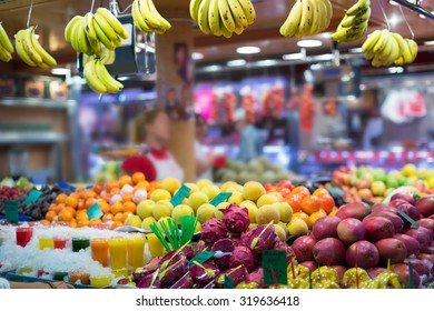 Exotic Fruits On European Market Counter