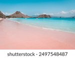 An Exotic Pink Beach (Long Beach) and blue clear water in Padar Island, Labuan Bajo, has become a favorite visiting place for domestic and foreign tourists