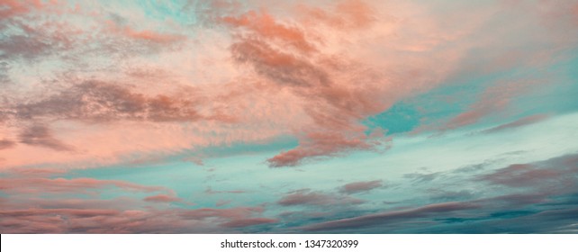 Exotic Teal Blue, Orange And Pink Sunset Sky