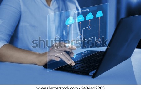 Expanded branch model. Development software diagram. Flowchart branching, development and release version process workflow. Merging, commit, master development for business.
Gitflow Workflow, UATQA. 