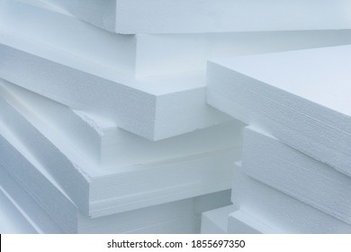 Expanded polystyrene plates. A stack of building materials for house insulation. Close-up