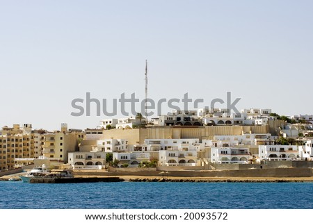 The expanding part of Sekalla in Hurghada Egypt. Hotel complex under construction in the background Stock photo © 