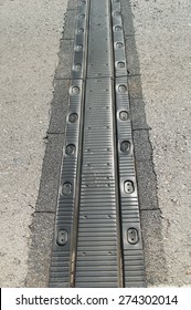 Expansion joint on a bridge open to traffic