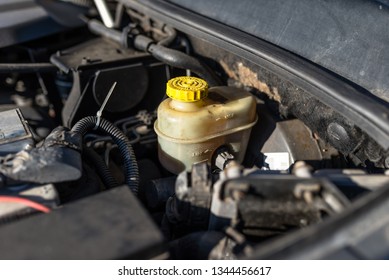 Expansion Tank For Brake Fluid Inside The Engine Compartment.