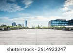 Expansive Urban Plaza with Modern Architecture Under a Clear Sky  