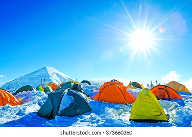 Expedition Camping In Tent On Mount Everest