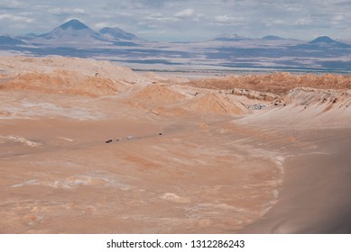 Expedition Convoy In Moon Valley, Atacama Desert, Aerial View