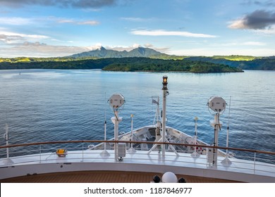 Expedition Ship And Tropical Landscape Of Oceania, Early Morning, Papua New Guinea, Tufi 