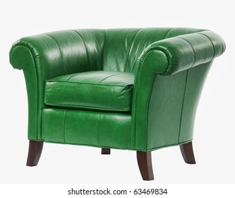 Expensive Green Leather Arm Chair With Clipping Path