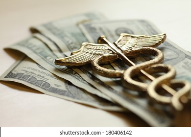 Expensive Healthcare Concept, Caduceus On US Money