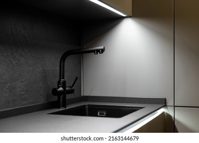 Expensive luxury kitchen sink with faucet - Shutterstock ID 2163144679