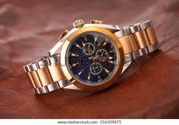 Expensive Man Wrist Watch Leather Background Stock Photo 556109875 ...