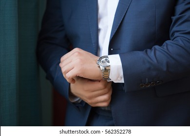 Expensive Watch On Hand Of Business Man