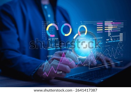 Experience Advanced Corporate Data Analysis With Professional Interactive Holographic Display, Showcasing Key Performance Indicators And Digital Line Graphs Using Cutting edge Technology