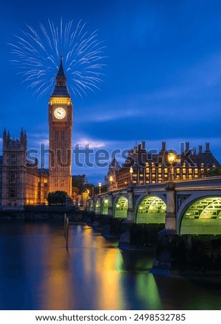 Experience the breathtaking London Big Ben Fireworks Celebration as dusk falls beautifully