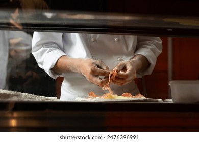 experienced chef - process of making pizza. Professional chef prepares the dough with flour to make pizza or pasta Italian food