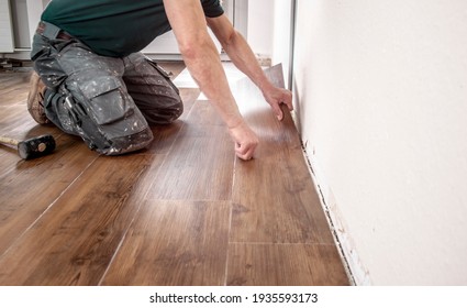 Experienced Floor Layer Is Laying A New Vinyl Flooring Design