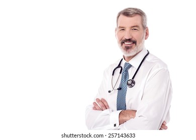 Experienced Male Doctor Posing Over White