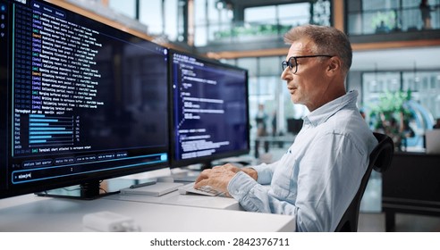 Experienced Software Developer Coding Remotely On Cloud-based IDE Workspace.