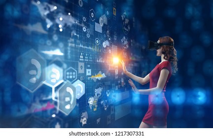 Experiencing virtual technology world. Mixed media