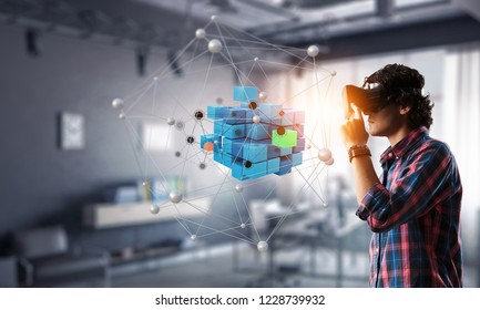 Experiencing virtual technology world. Mixed media