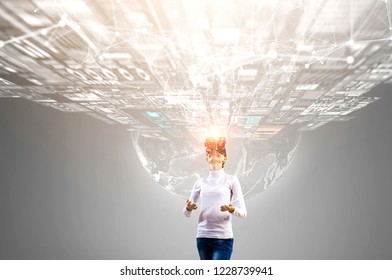 Experiencing virtual technology world. Mixed media