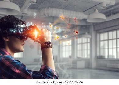 Experiencing virtual technology world. Mixed media