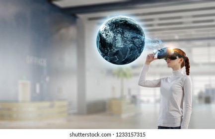 Experiencing virtual technology world. Mixed media