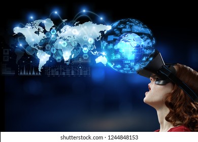 Experiencing virtual technology world. Mixed media