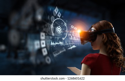 Experiencing virtual technology world. Mixed media