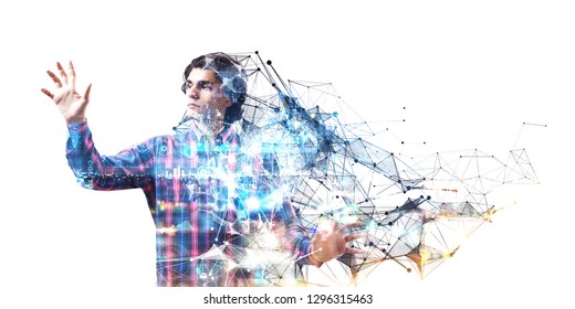 Experiencing virtual technology world. Mixed media