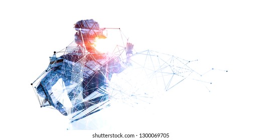 Experiencing virtual technology world. Mixed media
