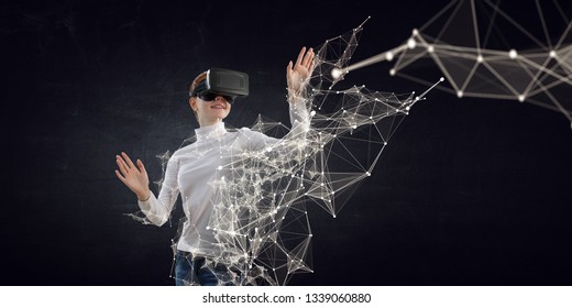 Experiencing virtual technology world. Mixed media