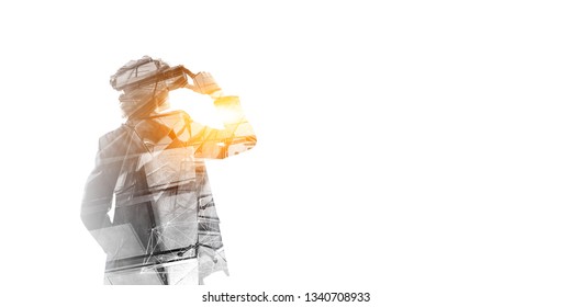 Experiencing virtual technology world. Mixed media