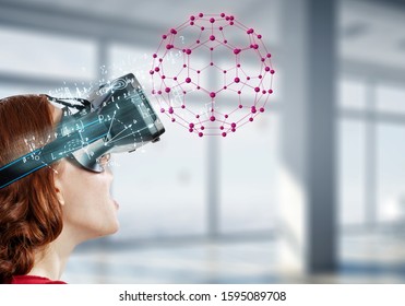 Experiencing virtual technology world. Mixed media
