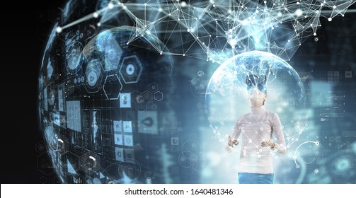 Experiencing virtual technology world. Mixed media - Powered by Shutterstock - Get 15% off with code: PIKWIZARD15