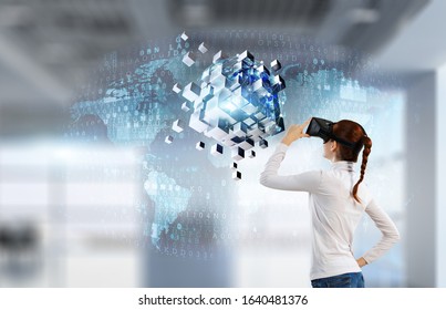 Experiencing virtual technology world. Mixed media